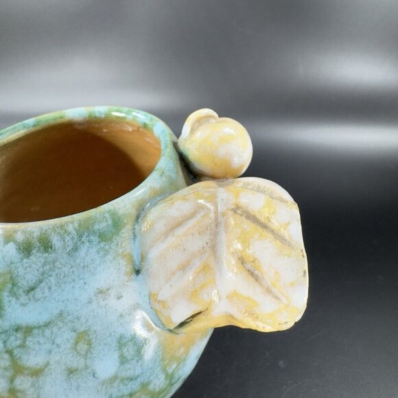 Vintage Hand Made Italian Pottery Small Pitcher Creamer Made Italy Leaf Handle - Picture 6 of 16